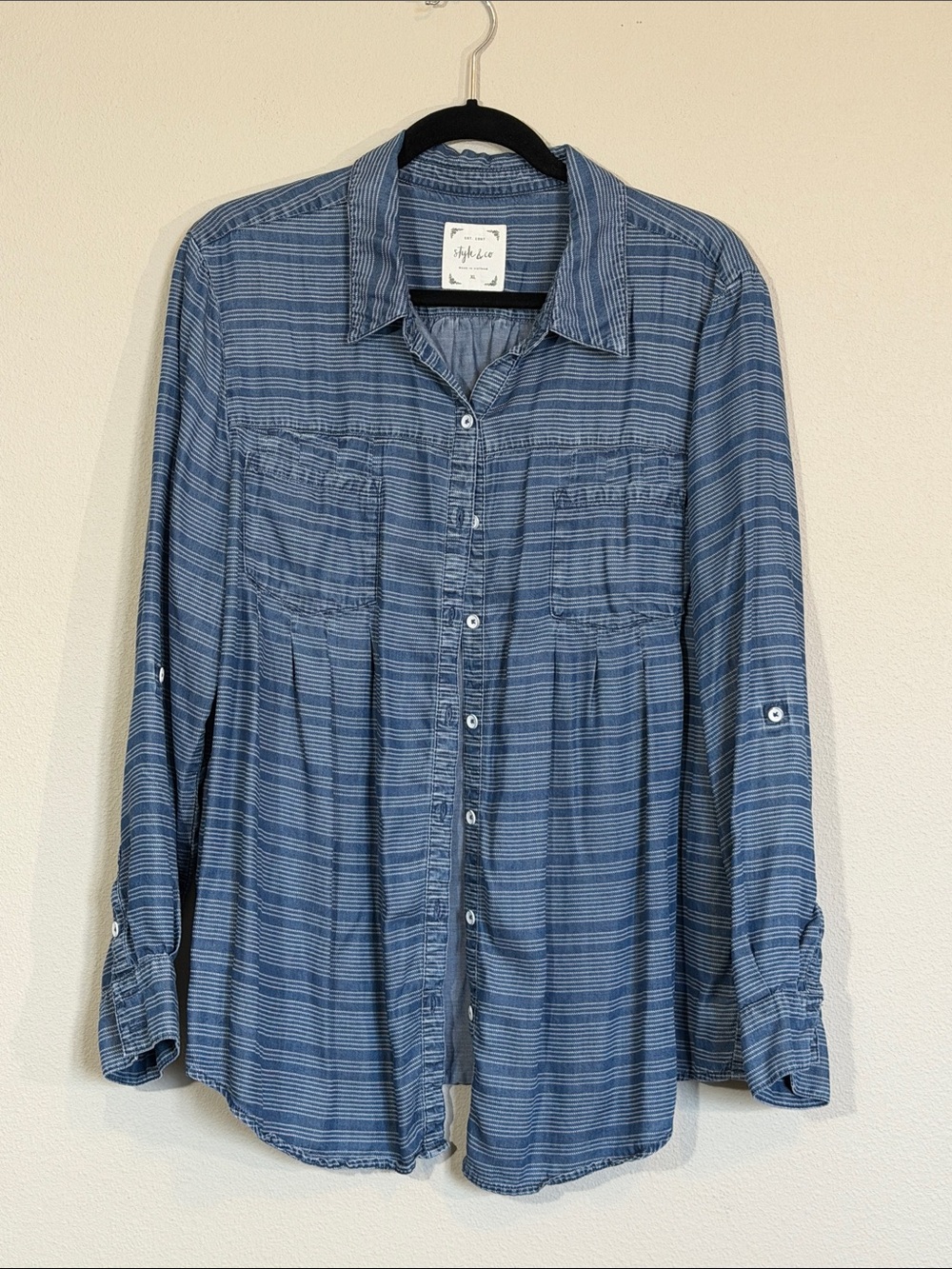 Style & Co. Blue Striped Button-Down Shirt, size XL